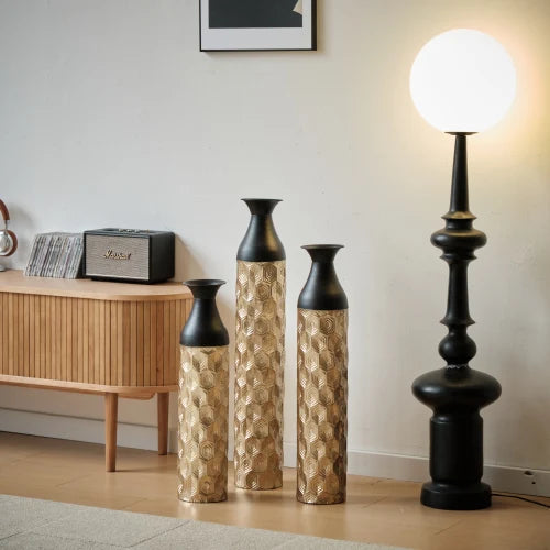 Modern Gold Leaf Pattern Metal Floor Vases Set Home Decor