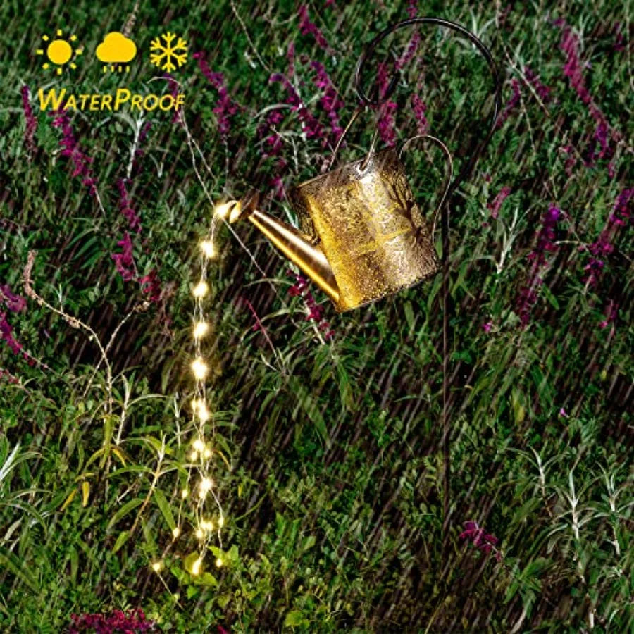 Solar Watering Can Lights Outdoor Garden Decor Cascading LED Hanging Lights