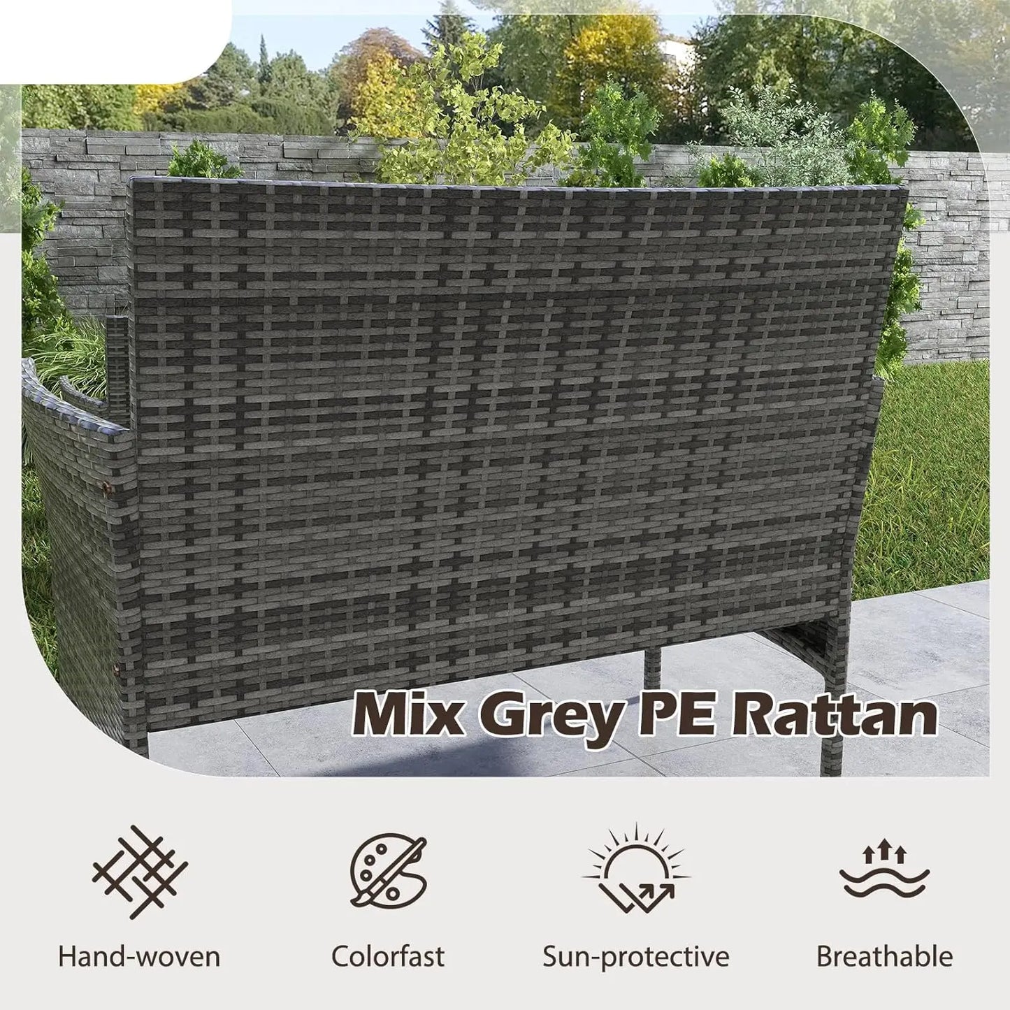 Rattan Outdoor 4-Piece Patio Set With Cushions And Glass Coffee Table