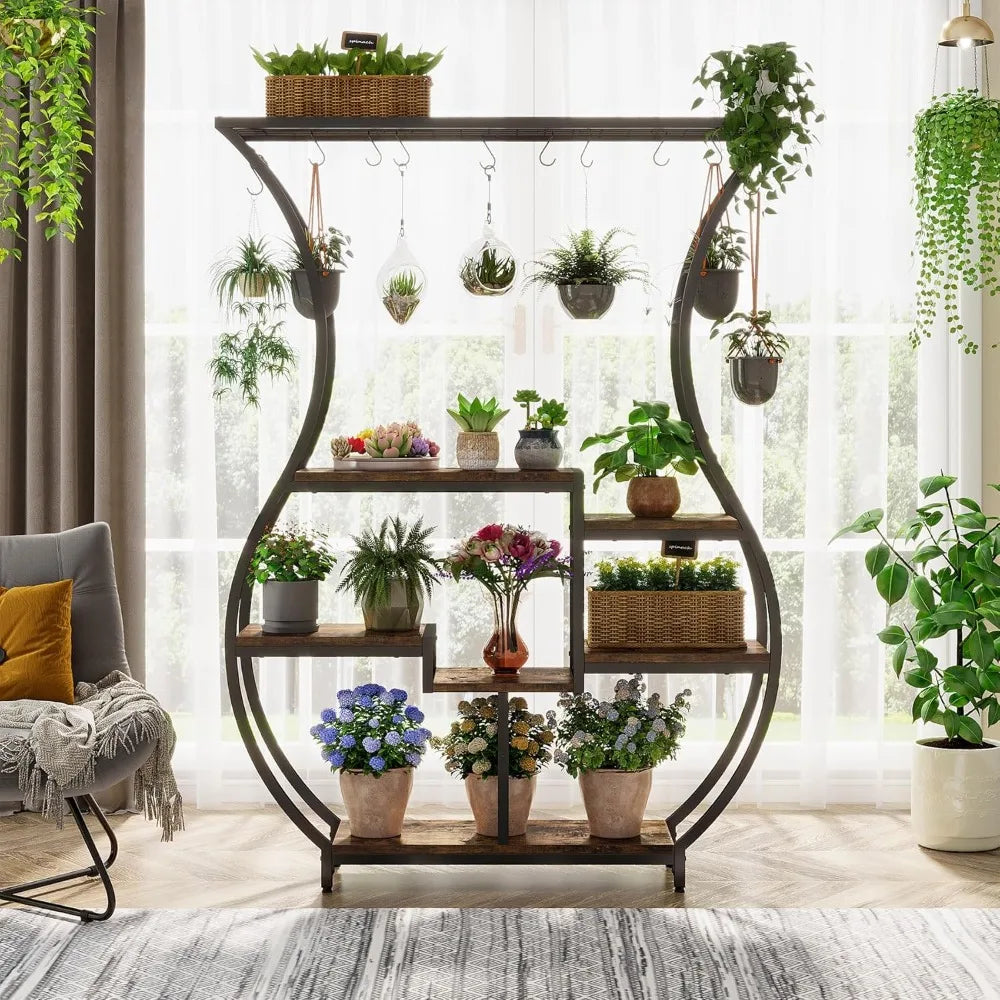 RBXC Vase-Shaped Ladder Plant Stand With 10 Durable Hooks