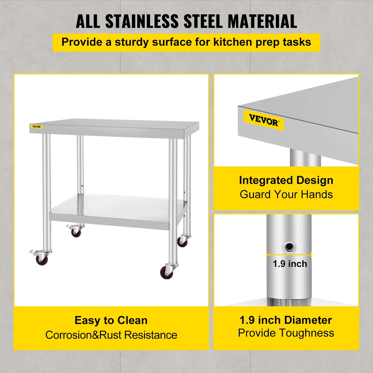 SucceBuy Stainless Steel Kitchen Prep Table With Caster Wheels