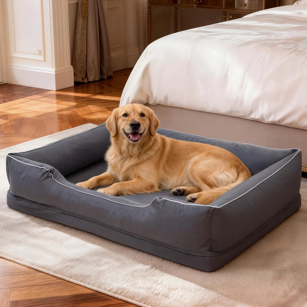 BORWART Orthopedic Dog Bed With Removable Cover And Bolster Sides