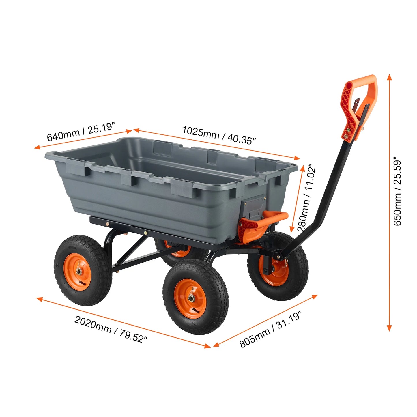 SucceBuy Poly Garden Dump Cart With Steel Frame 2-In-1 Handle