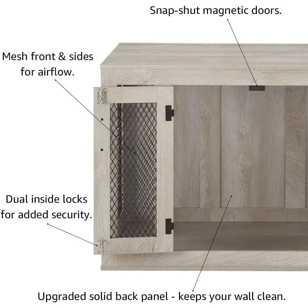 Stylish Wooden Dog Crate With Cushion And Integrated End Table