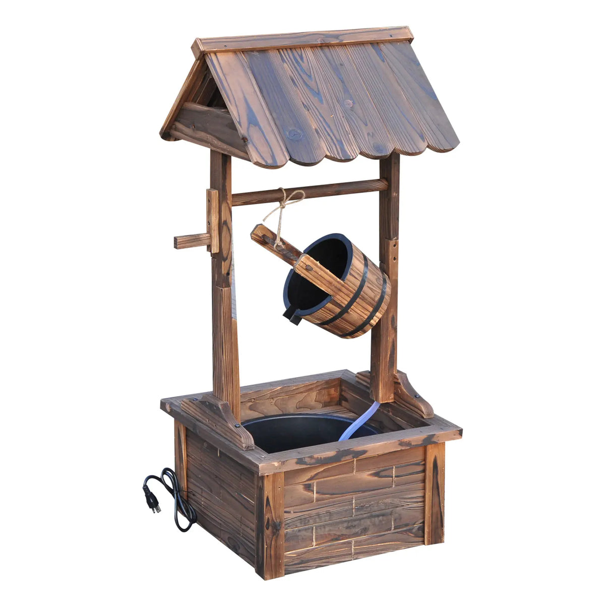 Outsunny Wooden Wishing Well Outdoor Electric Water Fountain With Pump
