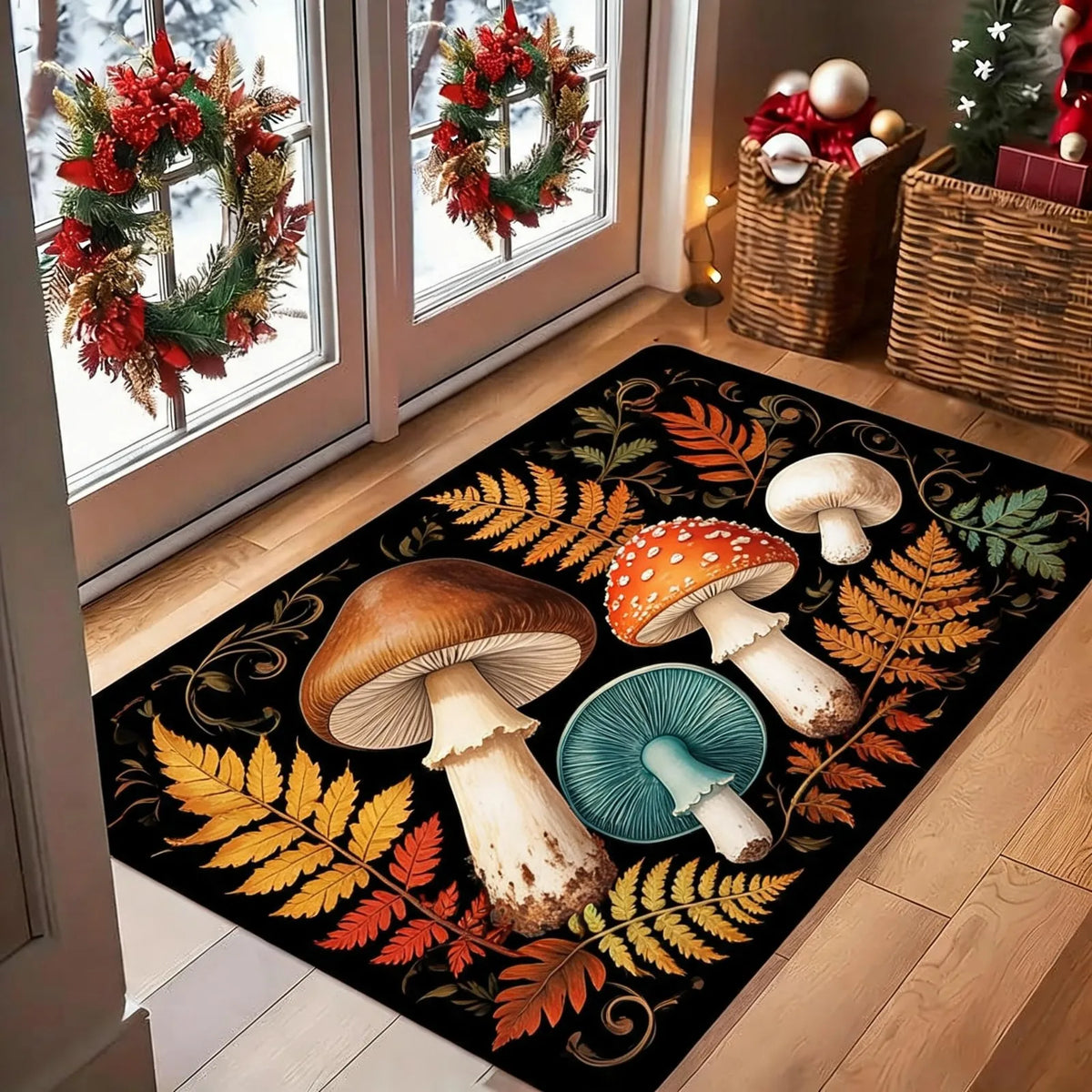 Autumn Pumpkin Leaf Doormat Non Slip Entrance Floor Rug