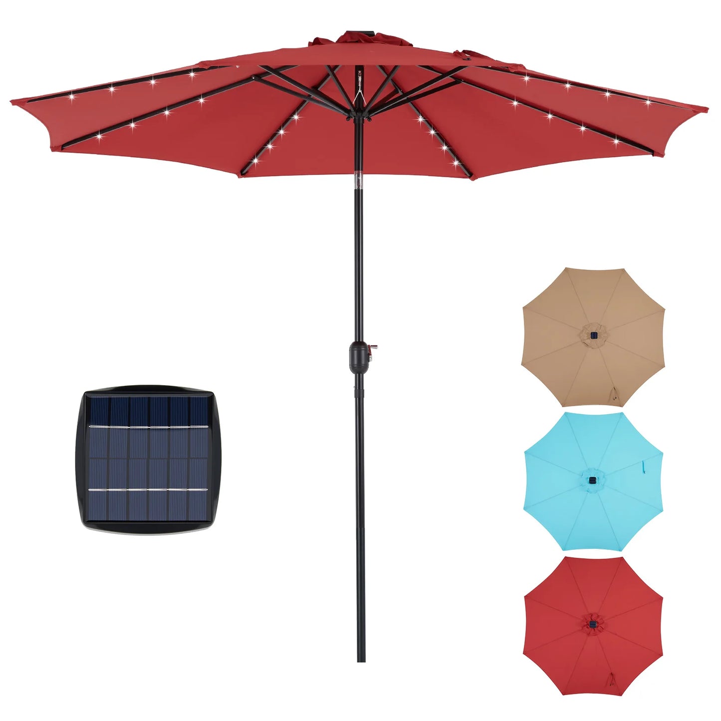 JHK UV-Resistant Solar Patio Umbrella with 32 LED Lights