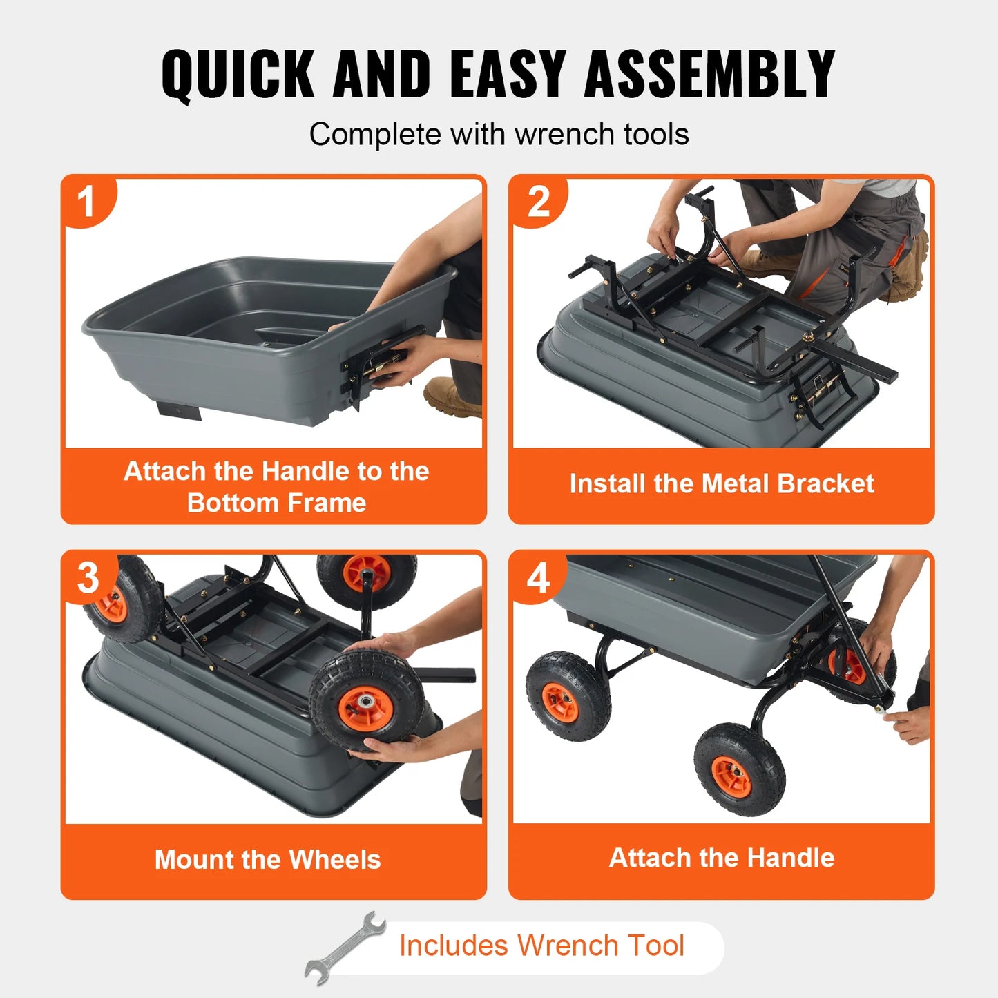 SucceBuy Poly Garden Dump Cart With Steel Frame 2-In-1 Handle