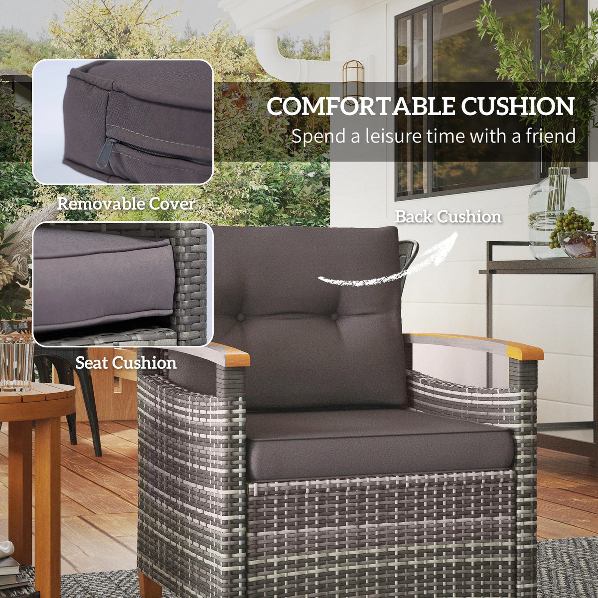 Outsunny Rattan Wicker Patio Bistro Set With Cushions