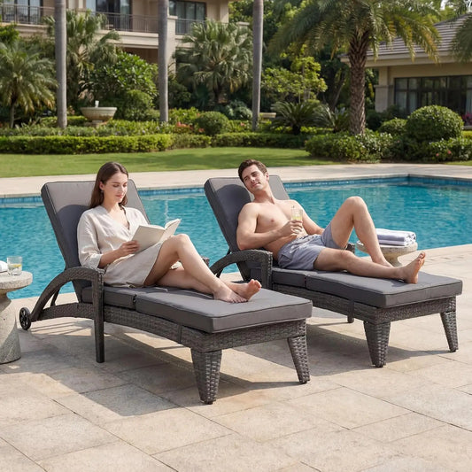 Outdoor Wicker Reclining Chaise Lounge Set 4 Position Adjustable Chairs