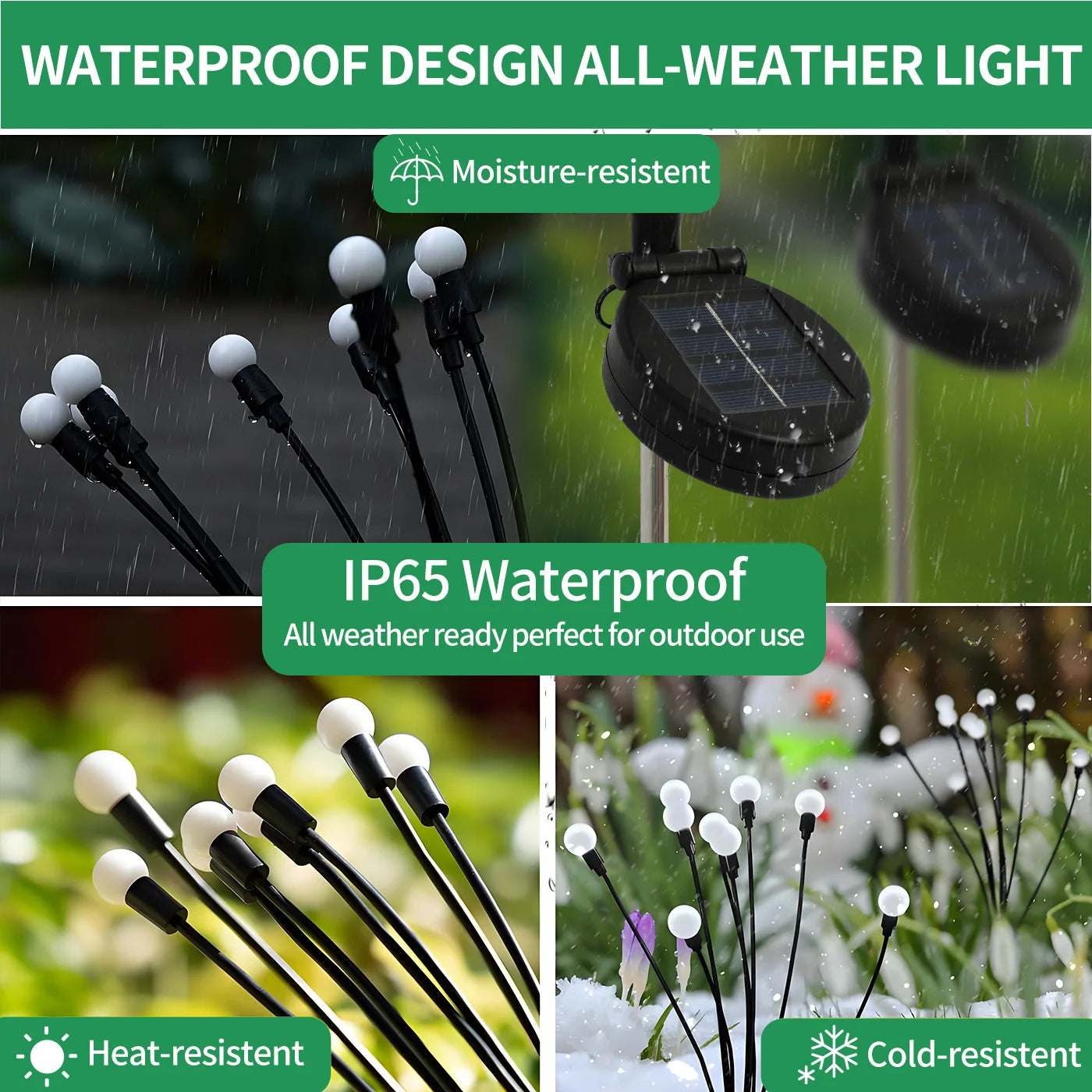 2-Pack 8-Head Solar Firefly Lights Outdoor Pathway Decorative IP65 Waterproof