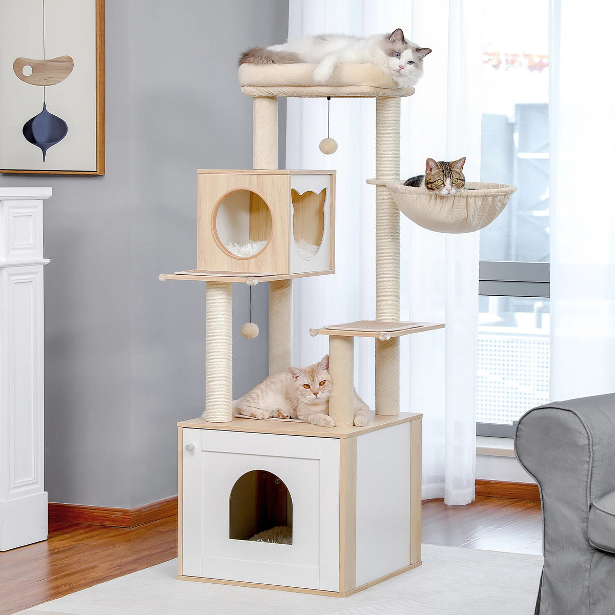 Pawz Road Multi Level Wooden Cat Tower With Scratching Posts