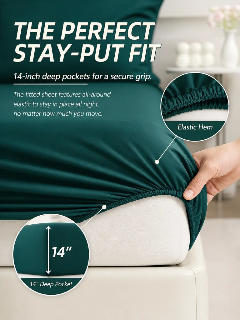 EasYum 7 Piece Bedding Set Comforter Flat Sheet Fitted Pillowcases