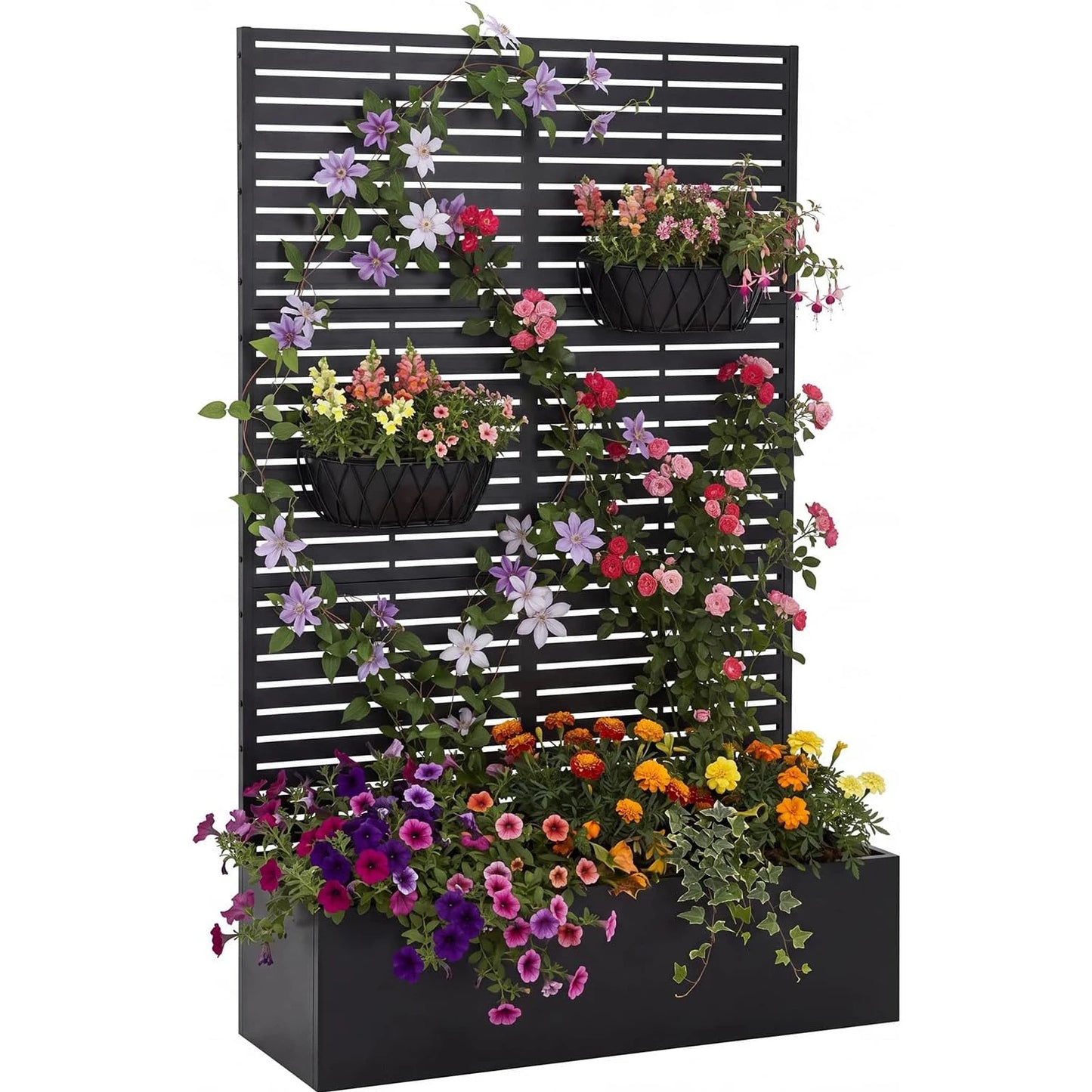 HiMISS Metal Raised Planter Box With Trellis Outdoor Garden