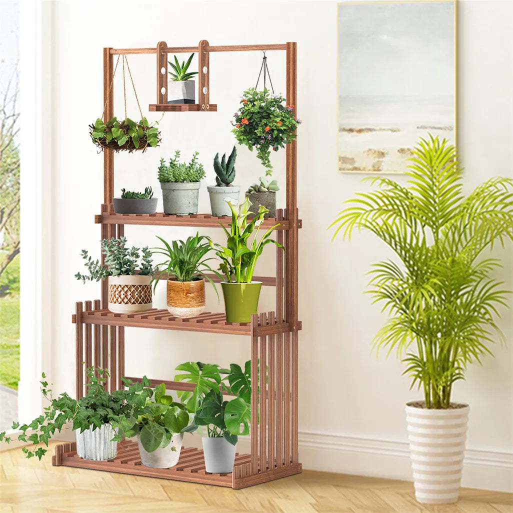 Heavy Duty Hanging Plant Stand Wood Rack For Indoor Outdoor