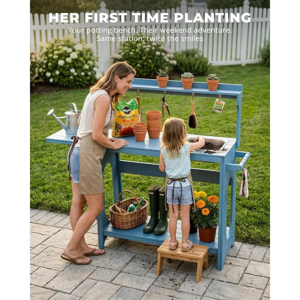 Outdoor Potting Bench With Removable Sink And Foldable Extension