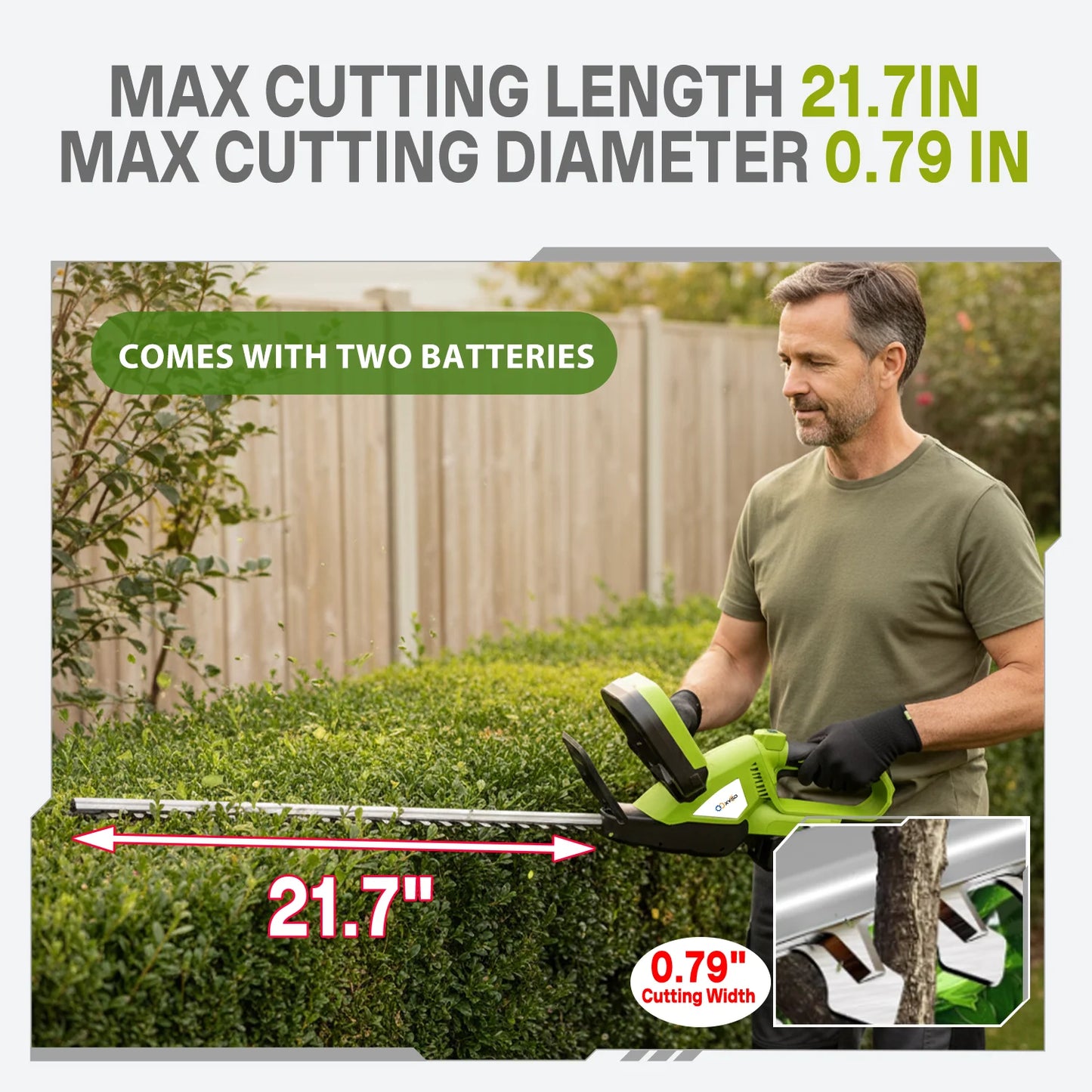 Cordless Hedge Trimmer 21V 3Ah Battery Included For Yard