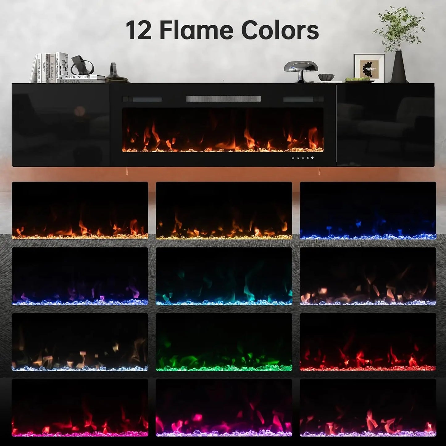Floating TV Stand With Electric Fireplace And Storage