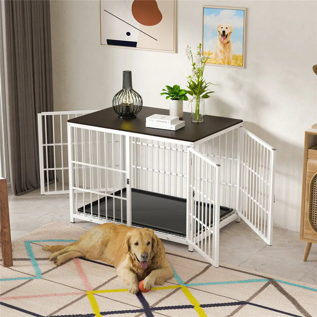 BINGOPAW Heavy Duty Dog Kennel End Table Cage With Three Doors Removable Tray