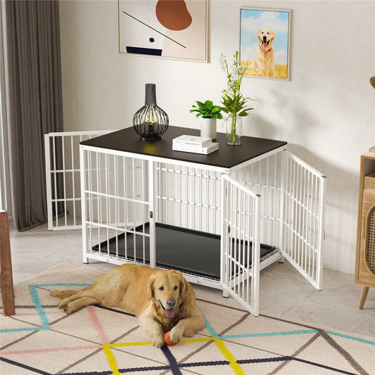 BINGOPAW Heavy Duty Dog Kennel End Table Cage With Three Doors Removable Tray