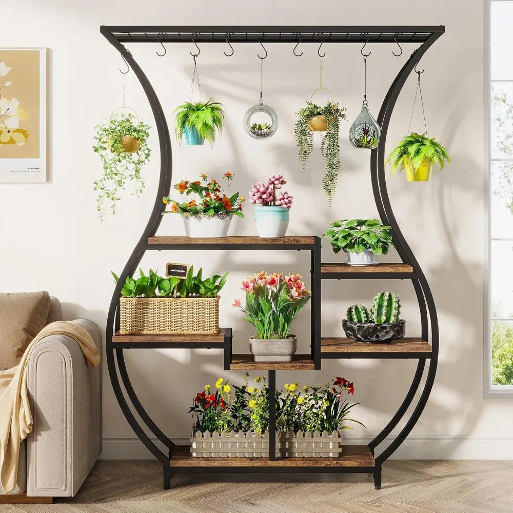 RBXC Vase-Shaped Ladder Plant Stand With 10 Durable Hooks