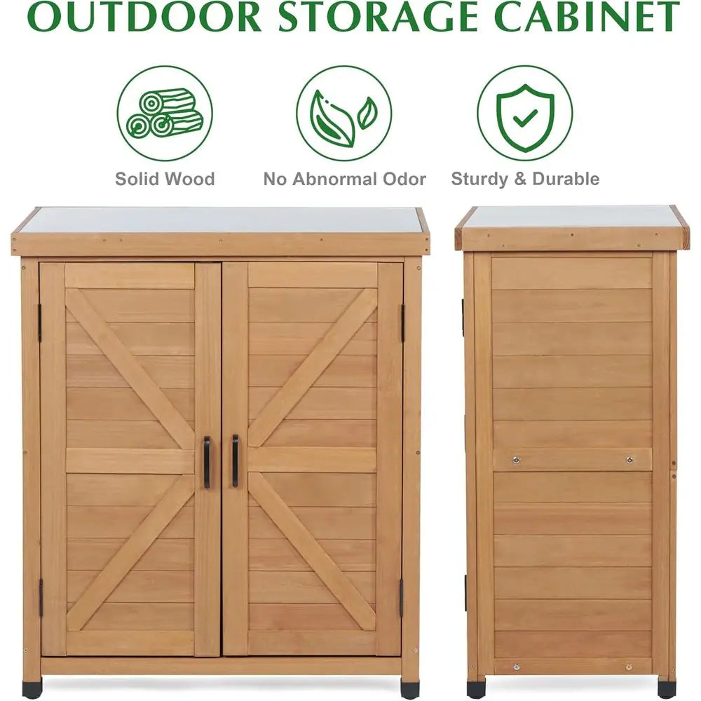 Outdoor Storage Cabinet Potting Bench Table With Metal Top