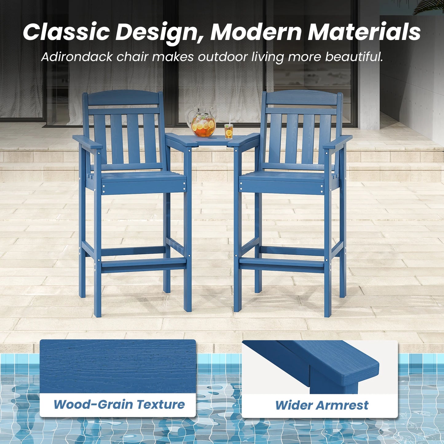 Farini Set Of 2 Tall Adirondack Chairs HDPE Bar Height