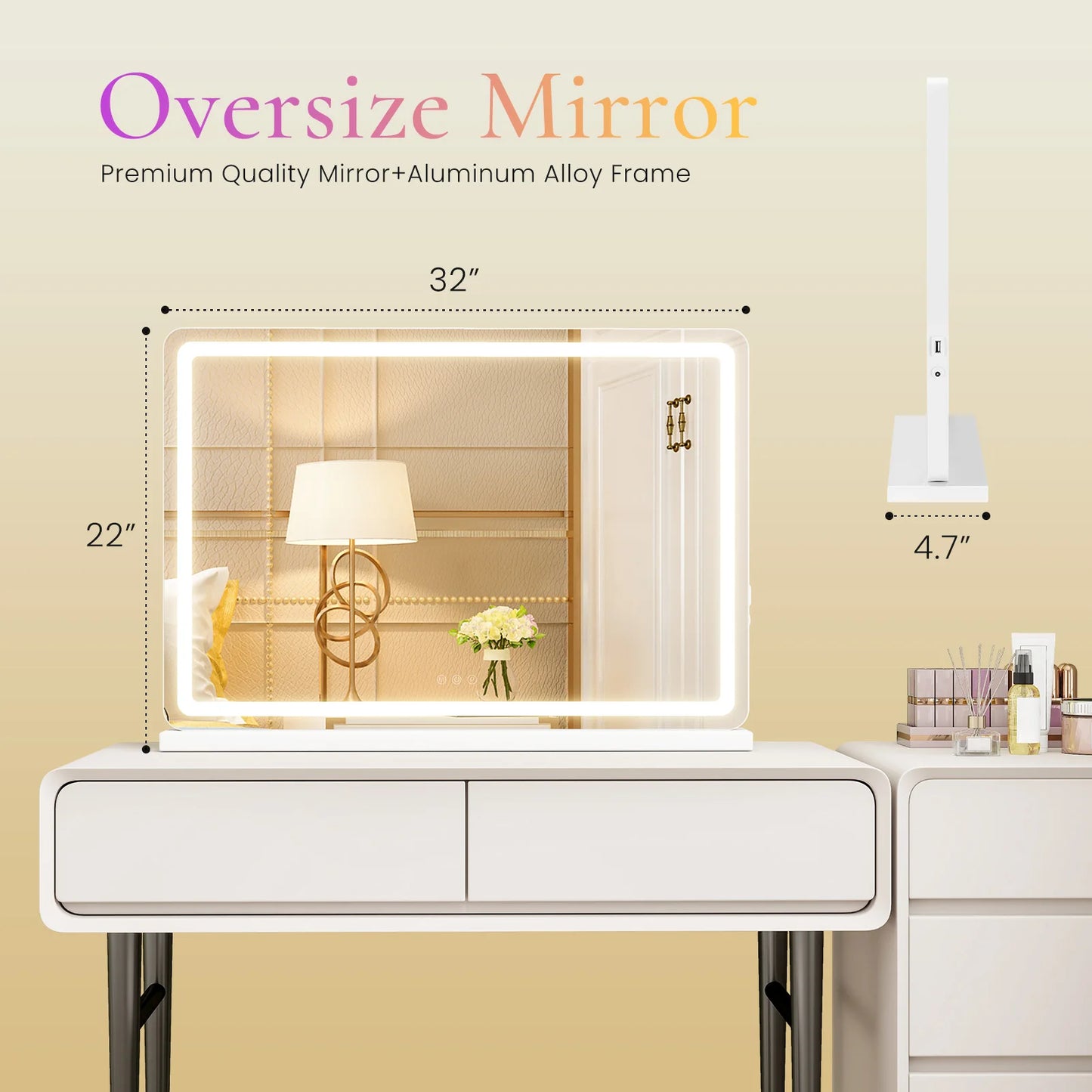 JHK LED Vanity Mirror With Lights Dimmable 3 Color Modes