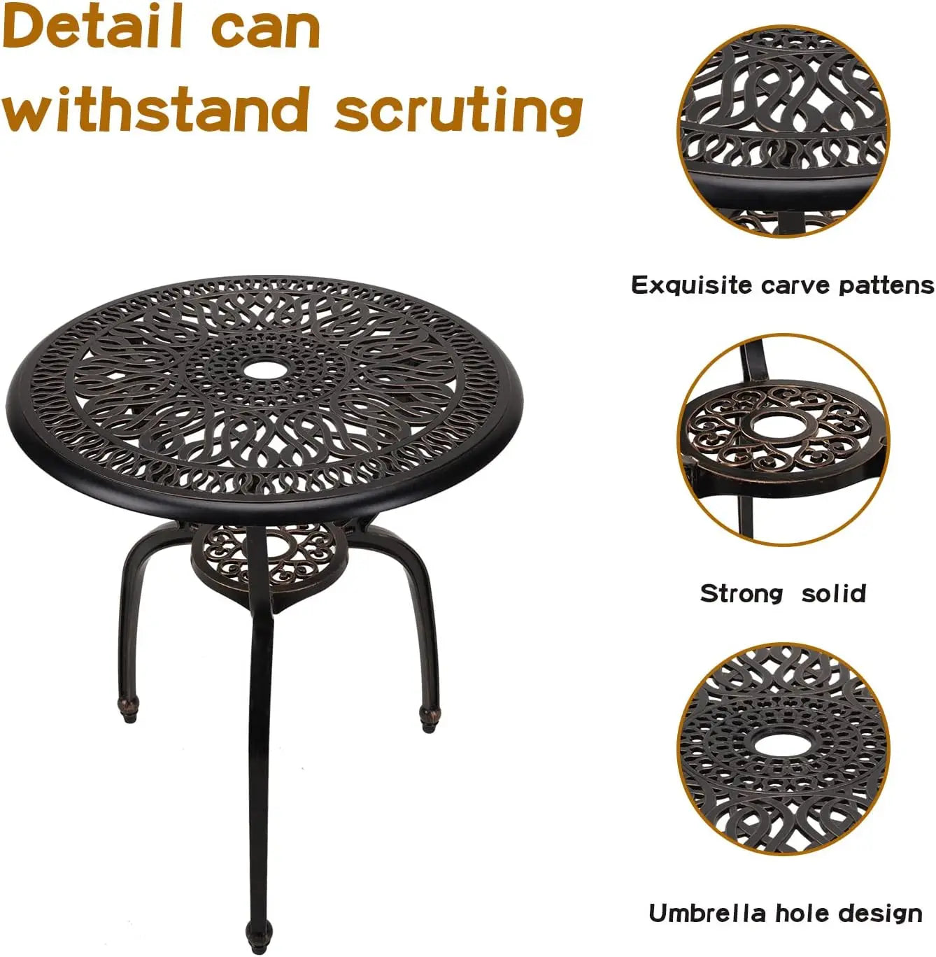 3 Piece Patio Bistro Furniture Set Cast Aluminum Table