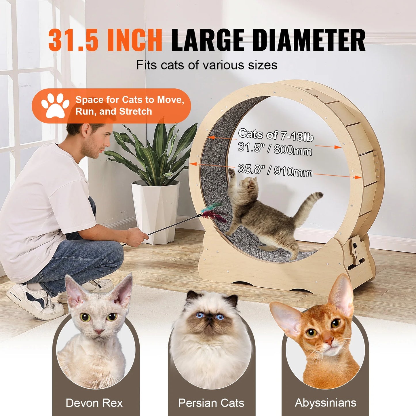 SucceBuy Wooden Cat Exercise Wheel Treadmill For Indoor Cats