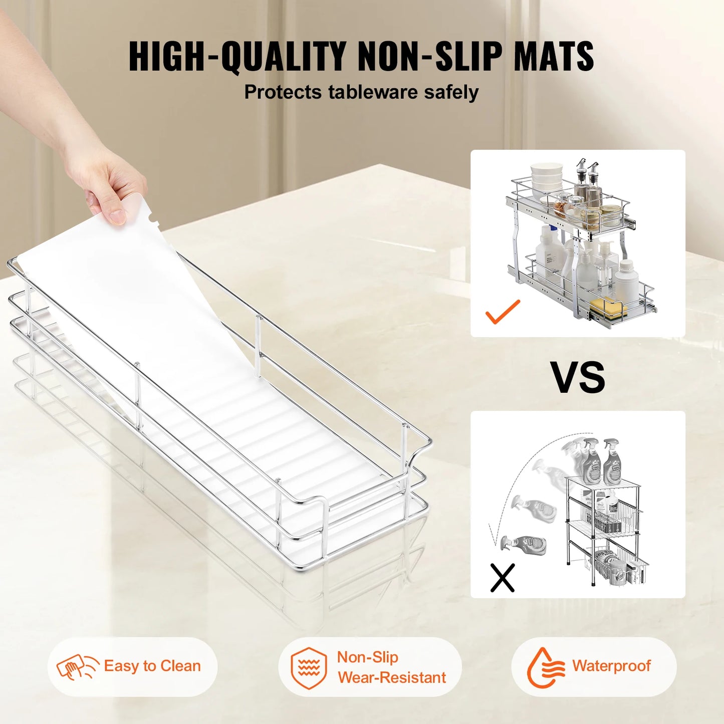 VEVOR Heavy Duty Pull Out Cabinet Organizer Stainless Steel Sliding Drawers