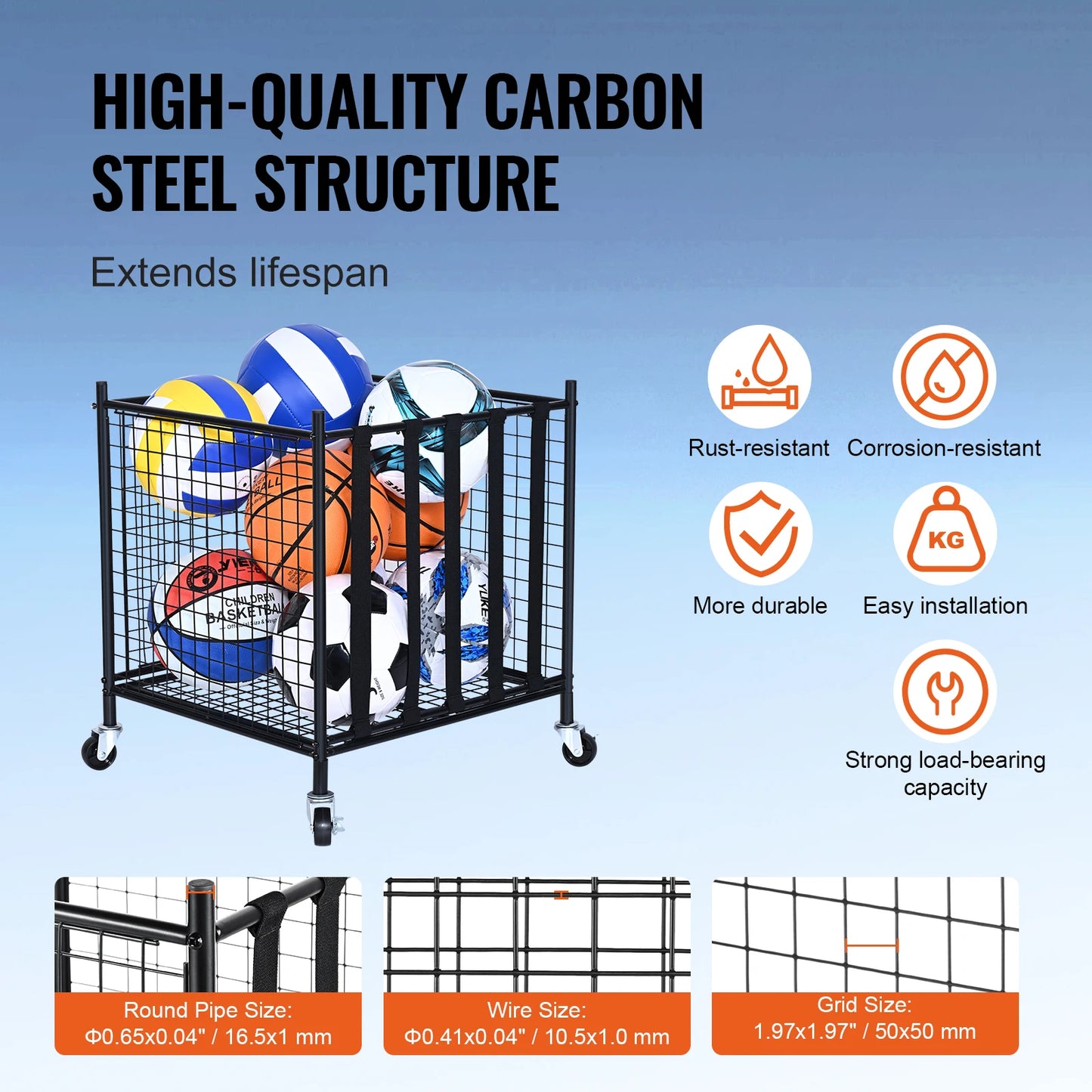SucceBuy Rolling Sports Ball Storage Cart For Gyms And Schools