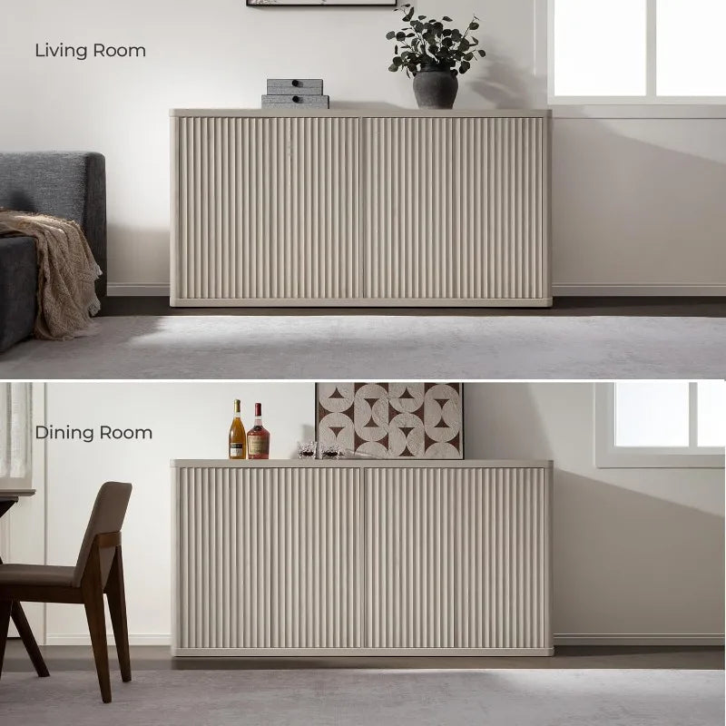 Buffet Cabinet With Storage 4-Door Fluted Credenza