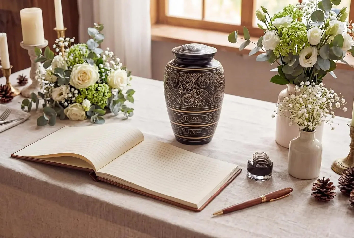 Platinum Brass Cremation Urn For Adult Ashes Handcrafted Memorial