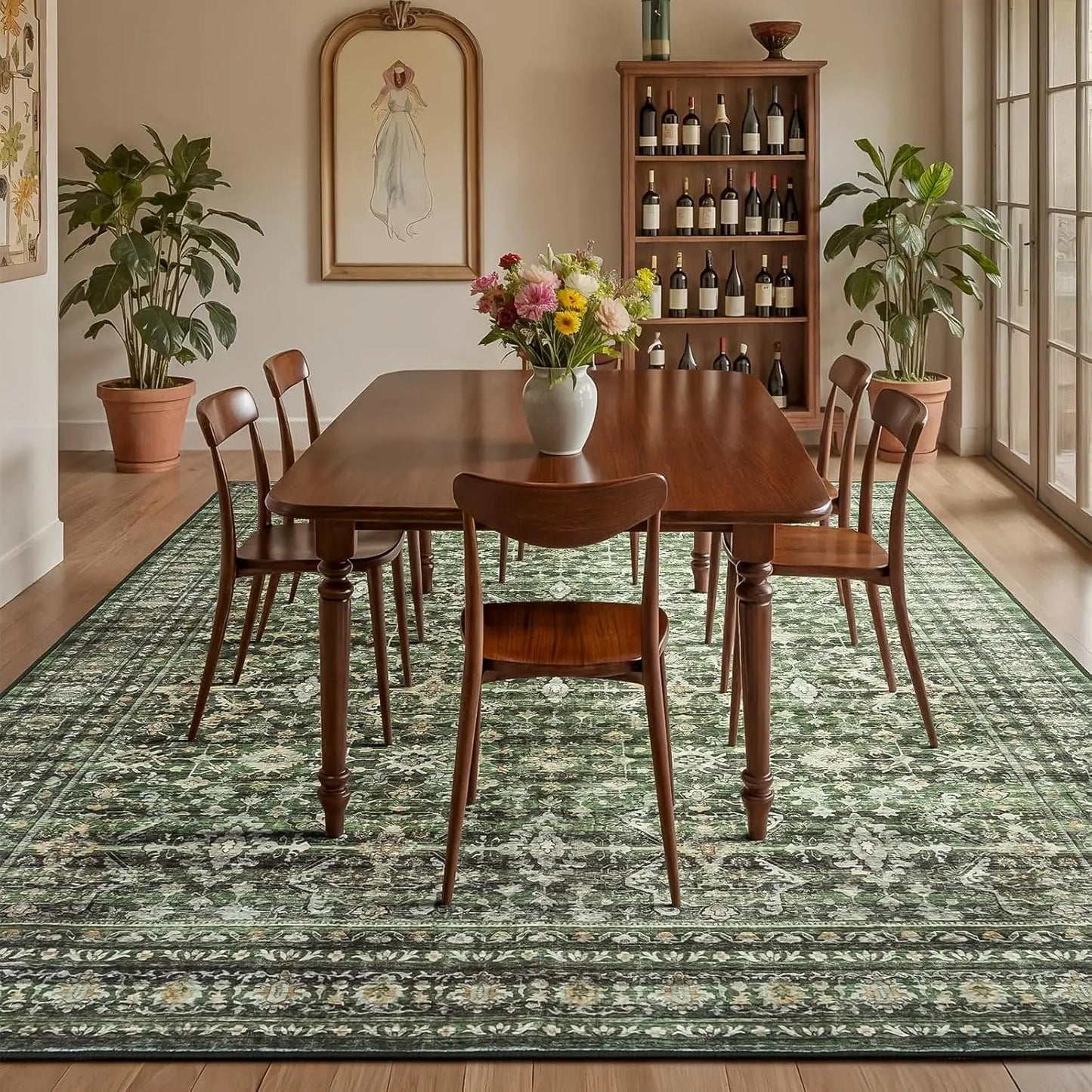 Washable Boho Area Rug With Suede Backing For Living Room