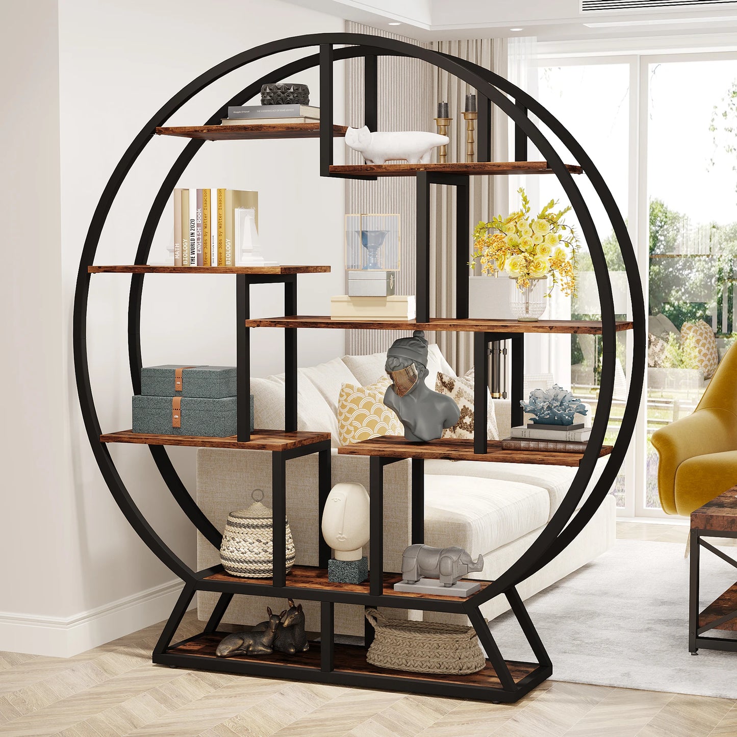 Tribesigns Round Bookshelf Etagere Bookcase With Five Tiers