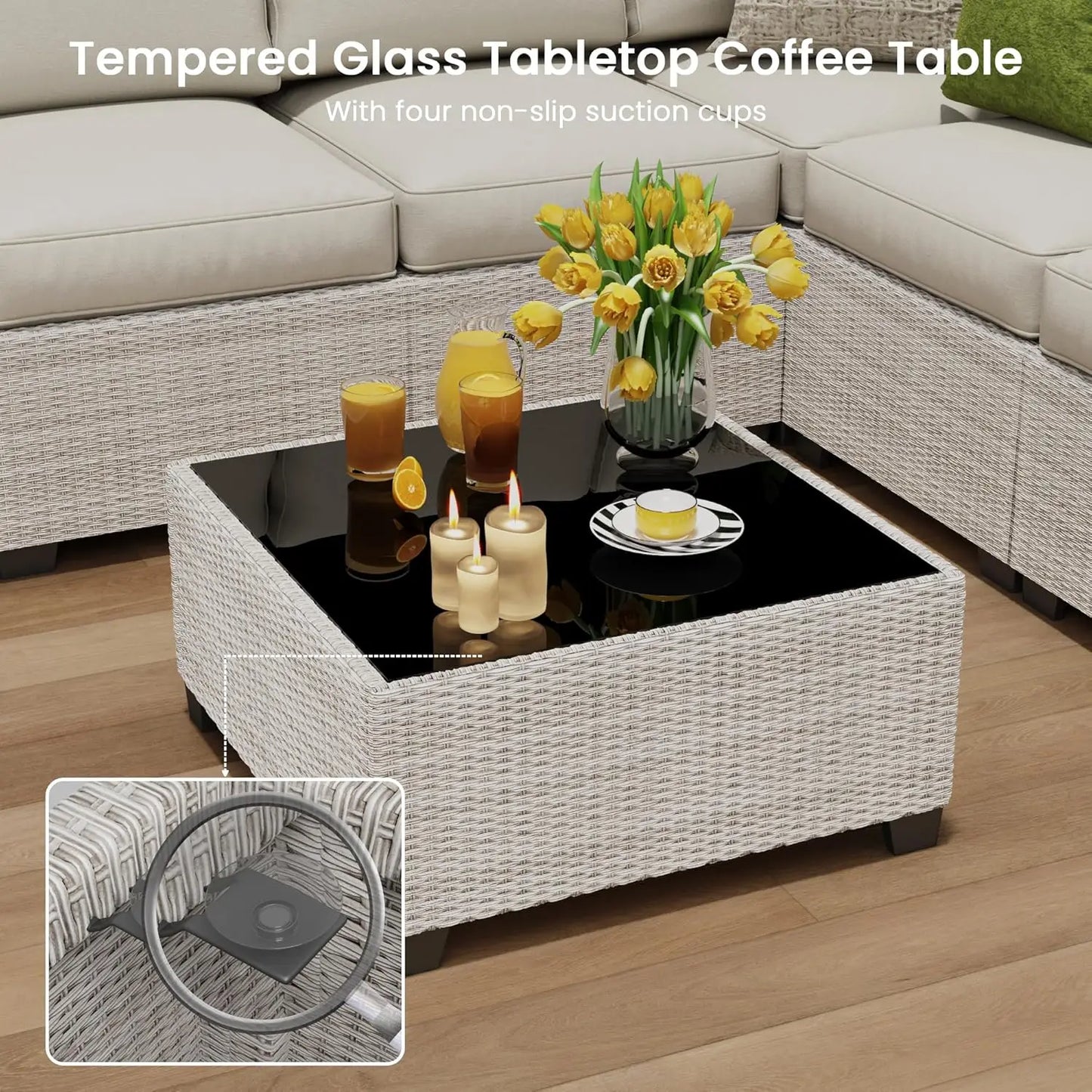 8 Piece Modular Rattan Outdoor Sectional Sofa Set Cushions