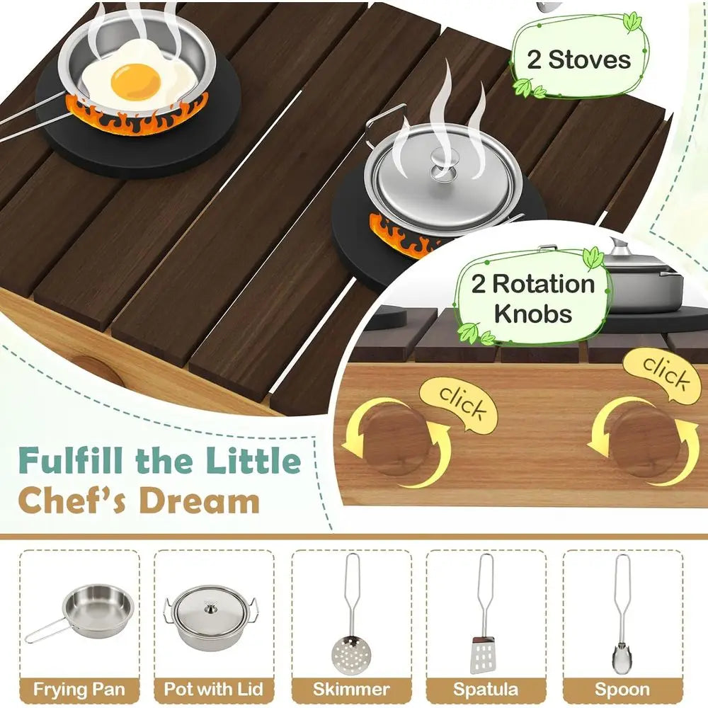 Wooden Mud Kitchen Potting Bench Sink Stoves Knobs Planter Boxes