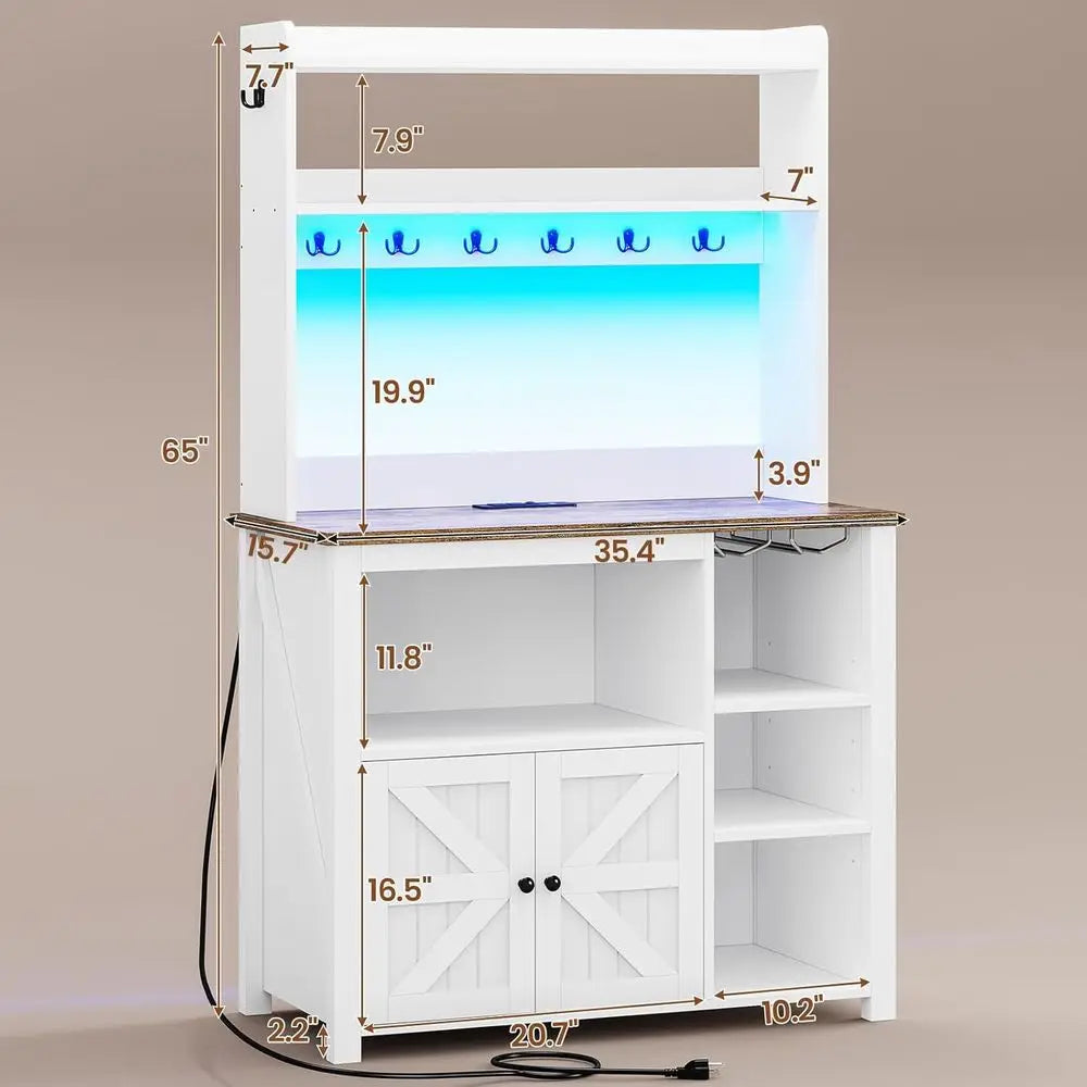 LISM Bakers Rack With Power Outlet And Storage Kitchen Cabinet