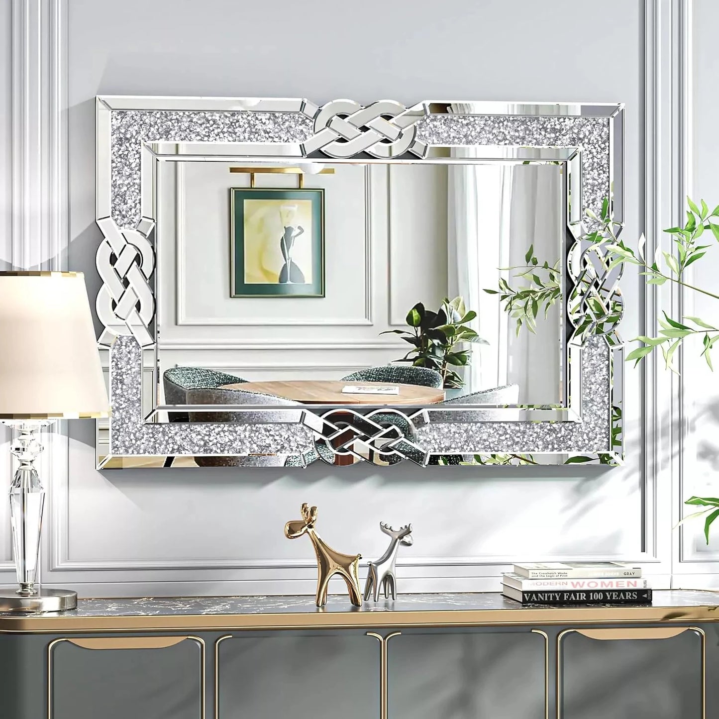 Wisfor Crushed Diamond Wall Mirror Crystal Frame