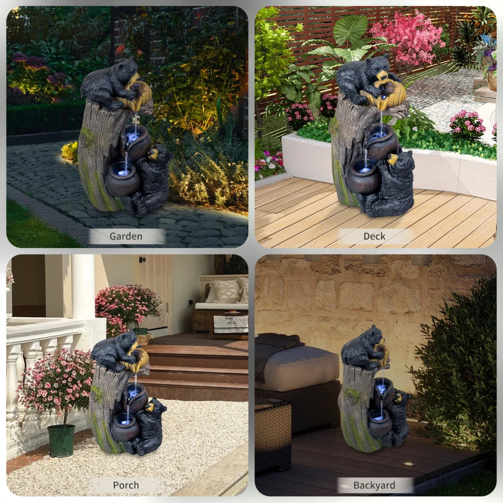 Bear Outdoor Water Fountain With LED Lights for Gardens