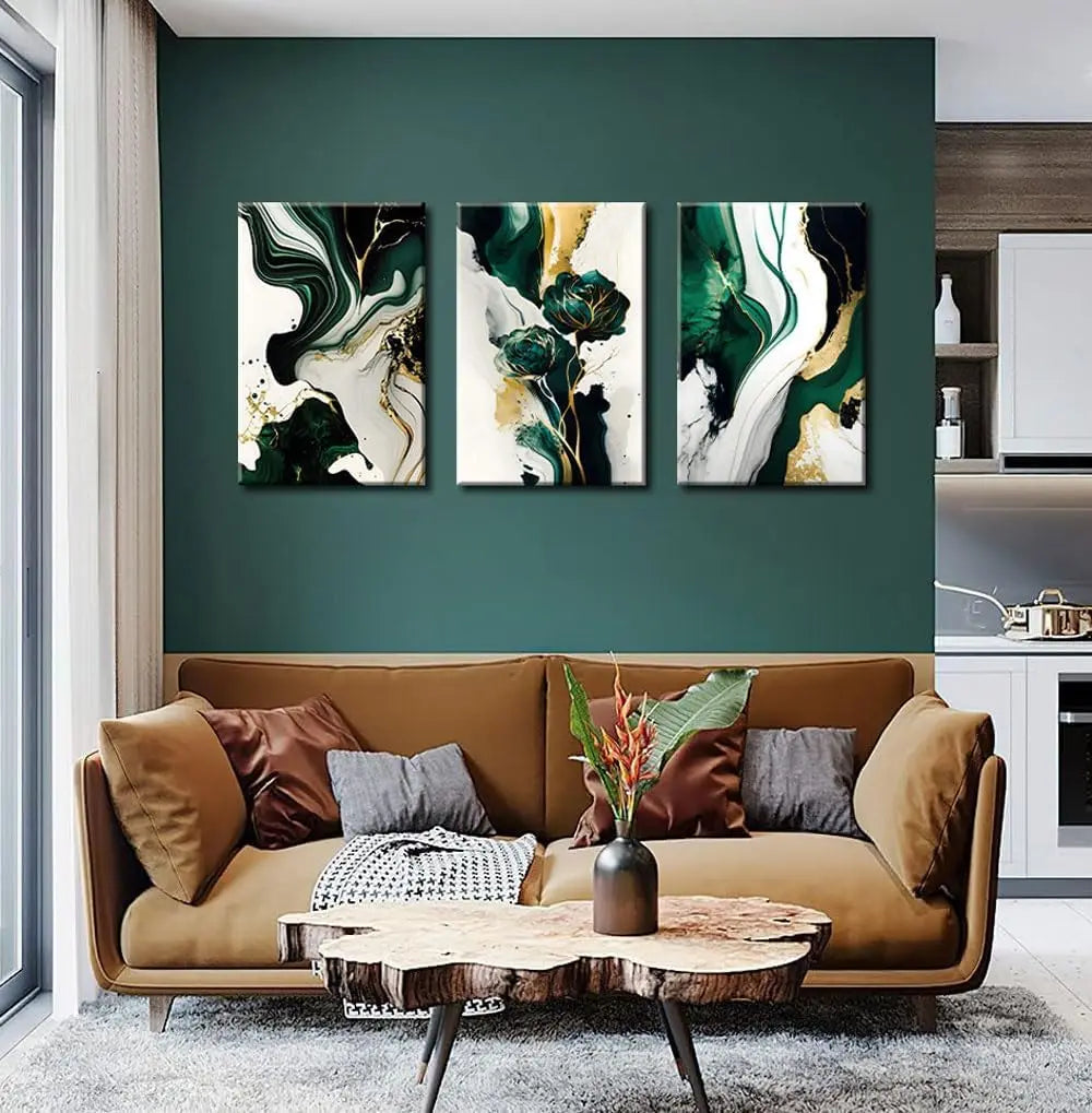 3-Piece Abstract Canvas Wall Art With Gold Accents