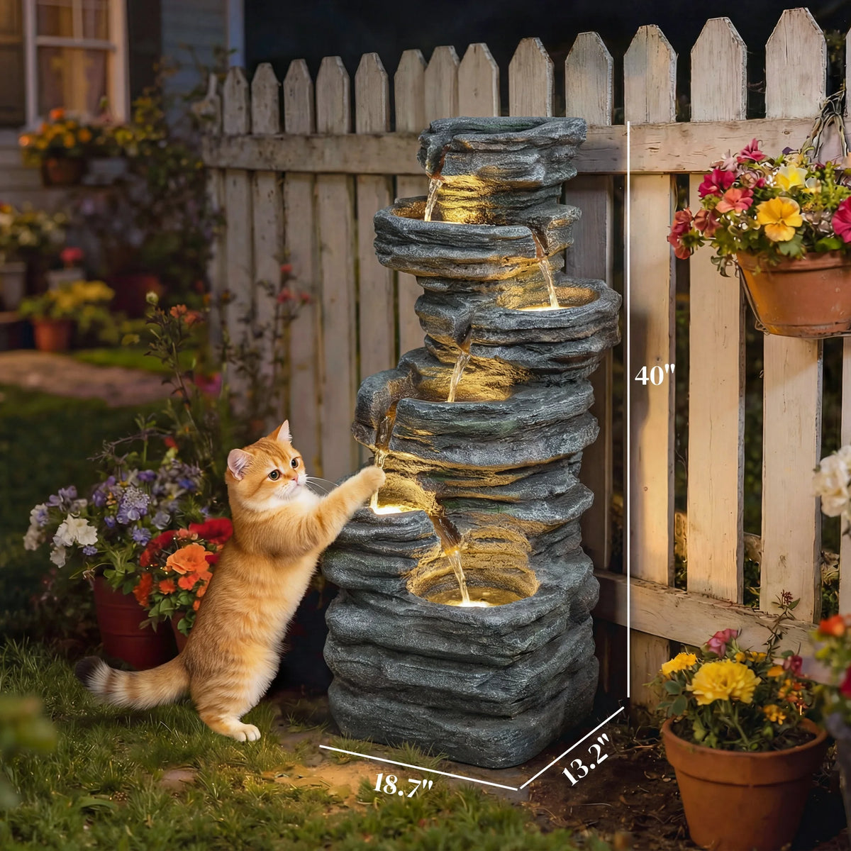 Outsunny Outdoor Six Tier Rock Waterfall Fountain for Garden Relaxation