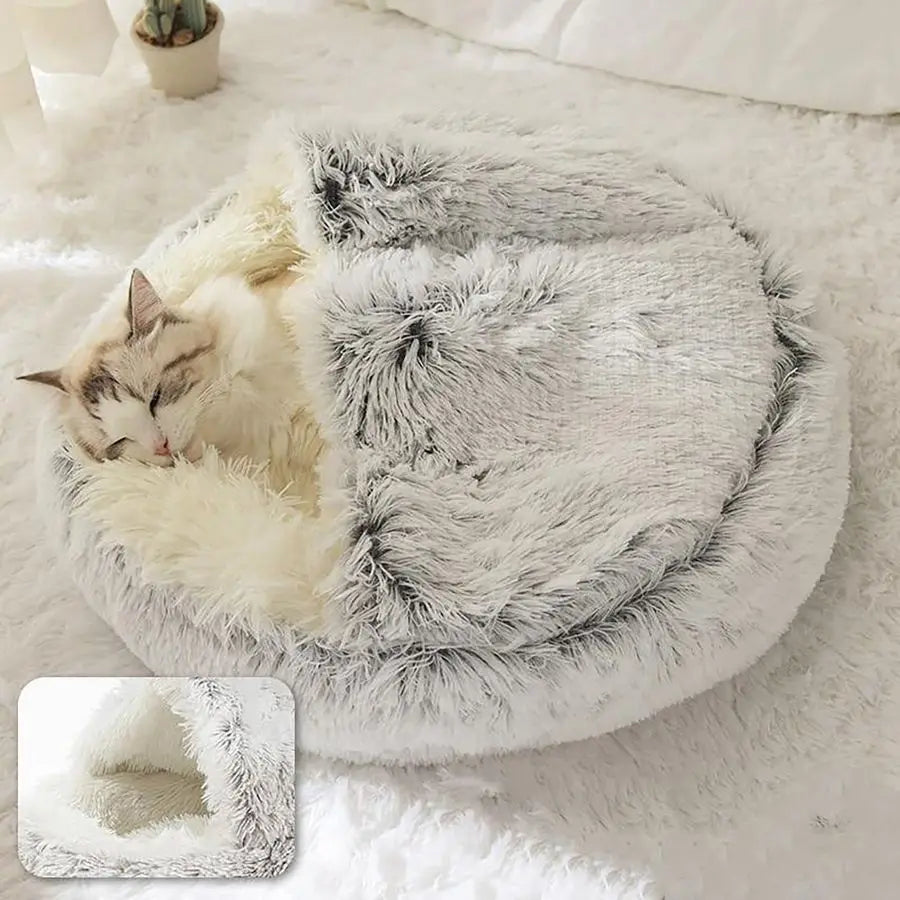 Cozy Cat Bed Round Plush Hooded Cave Indoor Outdoor Waterproof