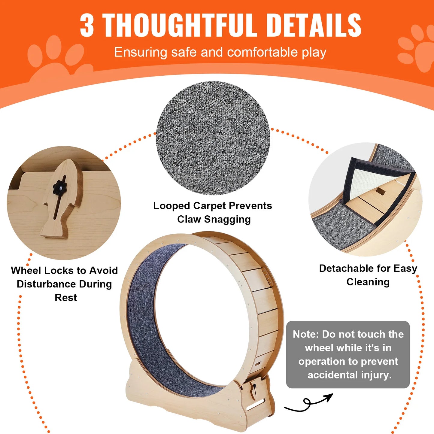 Wooden Cat Exercise Wheel For Indoor Cats Detachable Carpet