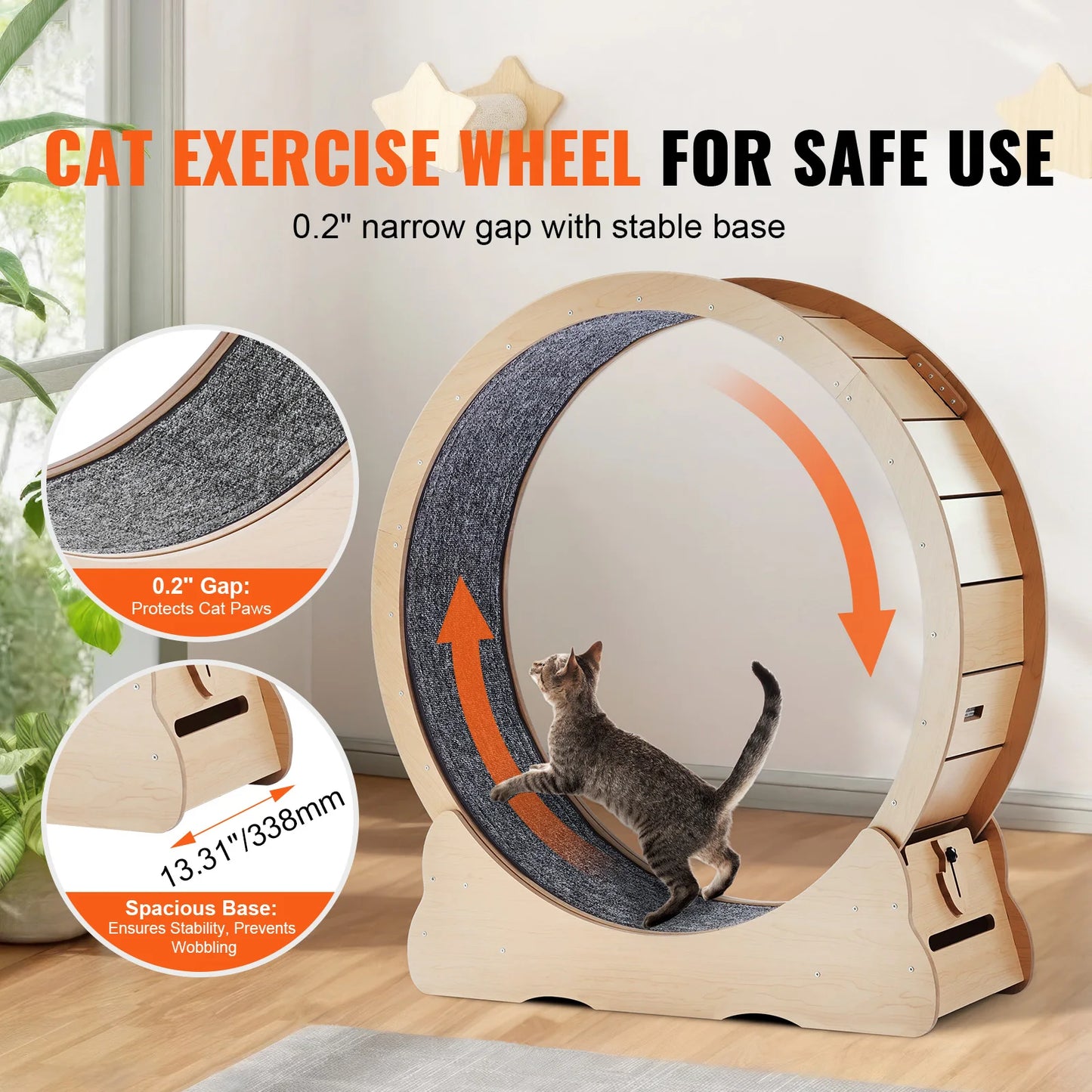 Wooden Cat Exercise Wheel For Indoor Cats Detachable Carpet