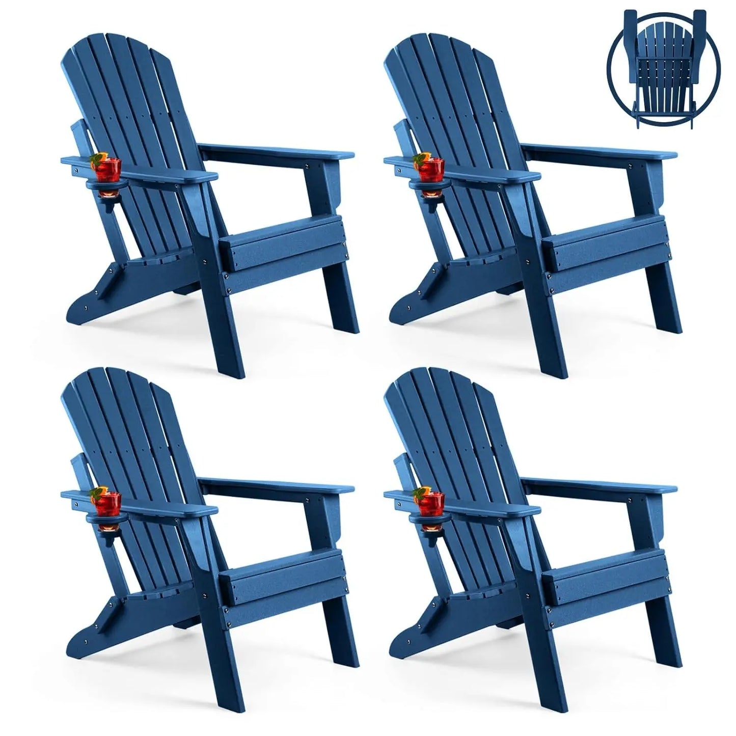 All Weather Adirondack Chair Set 4 Piece With Cup Holders