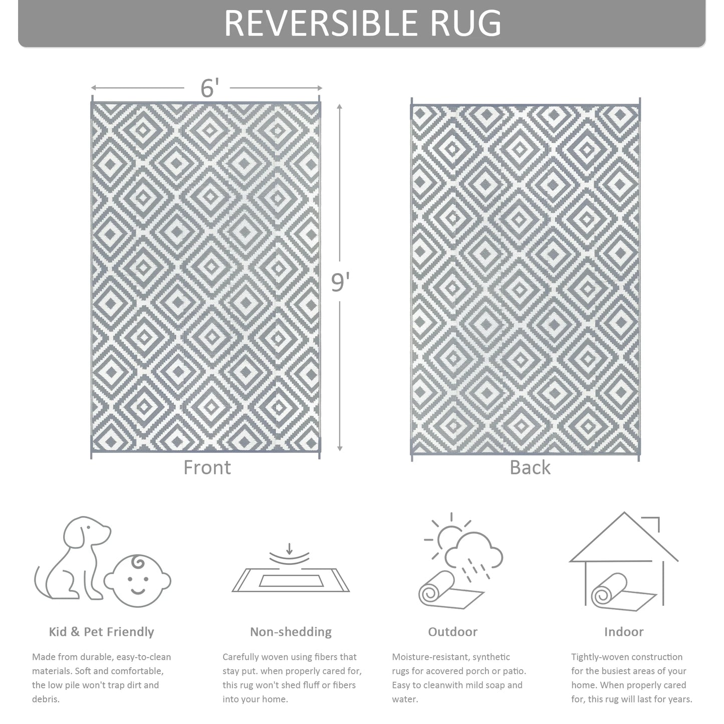 Outdoor Reversible Plastic Straw Rug Waterproof Patio Carpet RV Mat