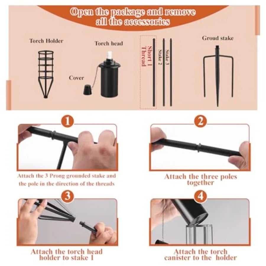 Citronella Garden Torch Set For Outdoor Use Premium Metal Construction