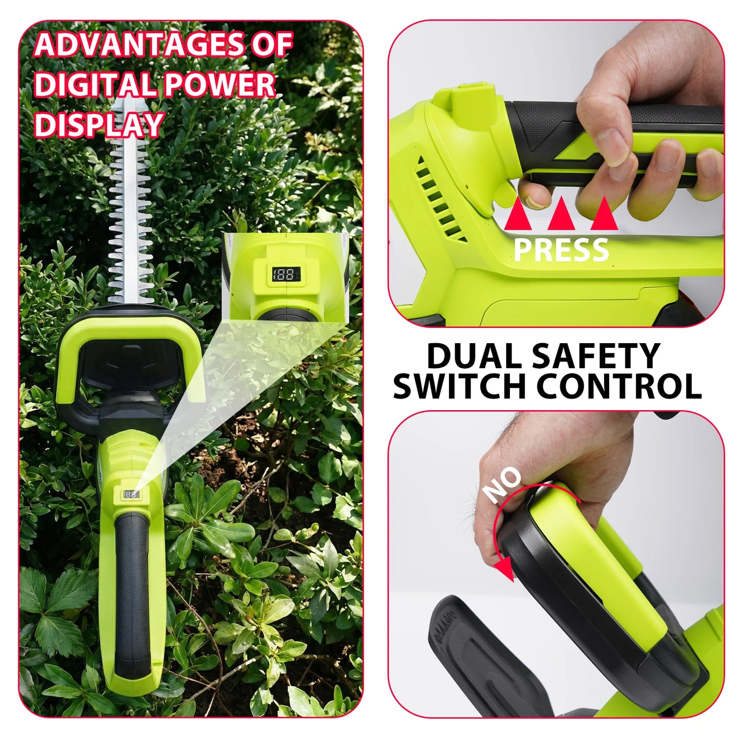 Cordless Hedge Trimmer 21V 3Ah Battery Included For Yard